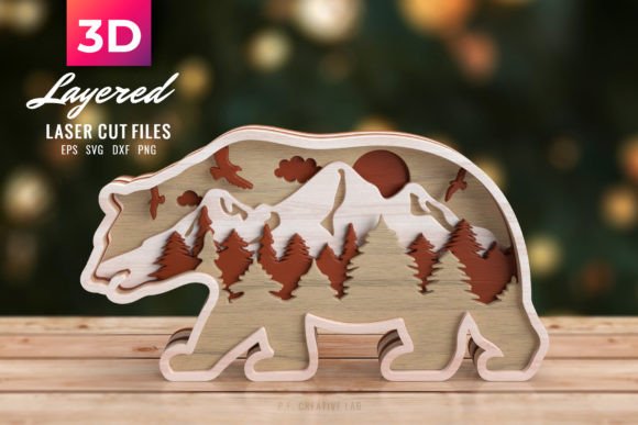 3D Bear SVG Animal Layered Clipart for Laser Cutting