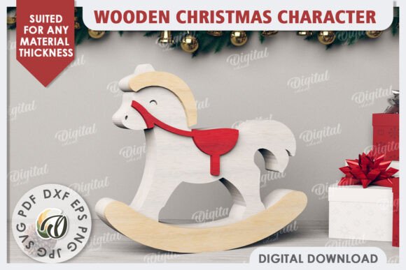 3D Christmas Rocking Horse Laser Cut: A Festive Design Asset