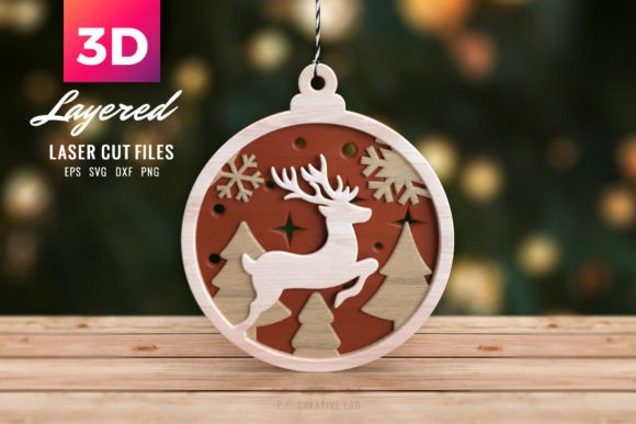 3D Christmas Tree SVG Deer Clipart