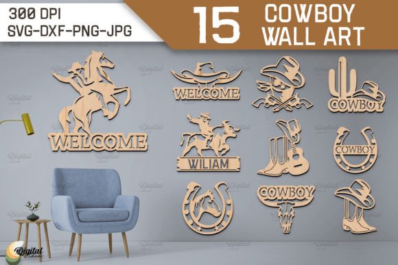 3D Cowboy Wall Art Laser Cut Bundle for Creative Projects