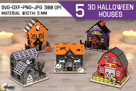 3D Halloween Houses Laser Cut Bundle