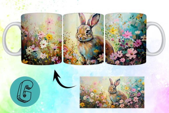 3D Oil Paint Easter Bunny Mug Wrap: A Creative Asset