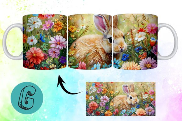 3D Oil Paint Easter Bunny Mug Wrap: Creative Digital Asset