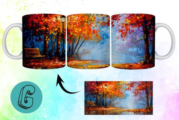 3D Oil Paint Fall Street Mug Wrap 04: A Creative Asset