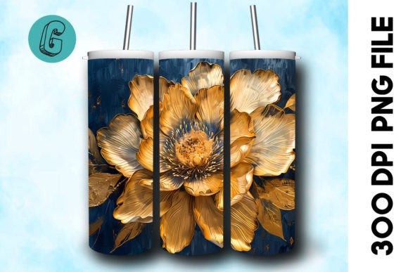 3D Oil Paint Gold Flower Tumbler Wrap 23: A Digital Art Asset