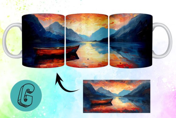 3D Oil Paint Lonely Boat Mug Wrap 15: A Digital Art Asset