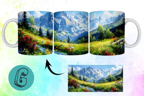 3D Oil Paint Mountain Mug Wrap 03: Creative Digital Download