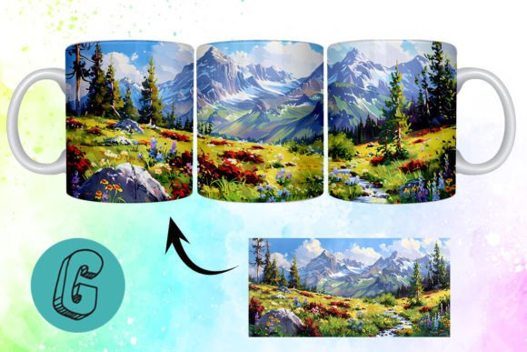 3D Oil Paint Mountain Mug Wrap 19 Digital Art
