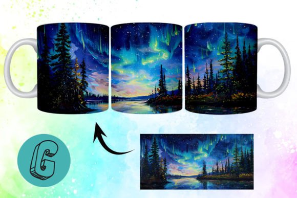 3D Oil Paint Northern Lights Mug Wrap 05 Digital Design