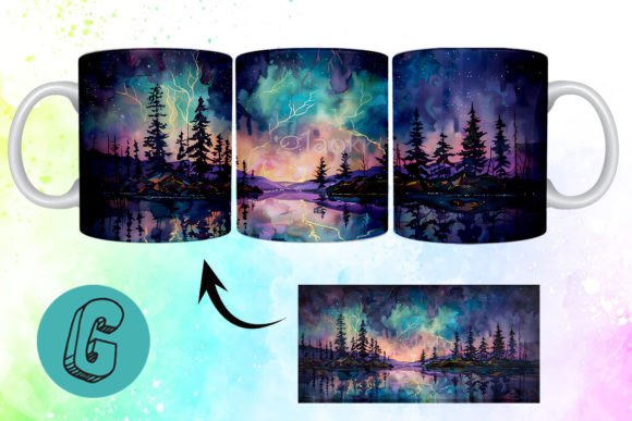 3D Oil Paint Northern Lights Mug Wrap 06: Creative Digital Asset
