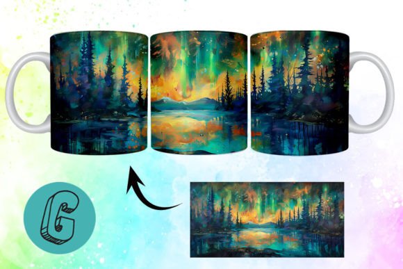 3D Oil Paint Northern Lights Mug Wrap 09: Creative Digital Asset