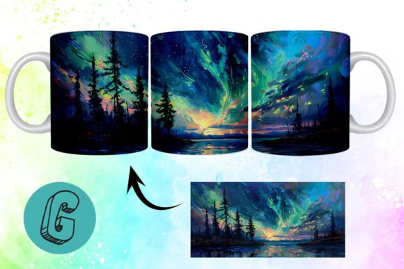 3D Oil Paint Northern Lights Mug Wrap: A Creative Design Asset