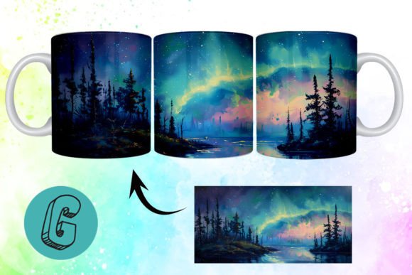 3D Oil Paint Northern Lights Mug Wrap: A Creative Digital Download