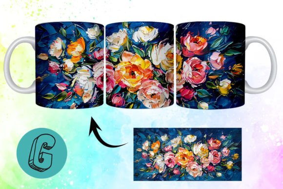 3D Oil Paint Pretty Flowers Mug Wrap 11: A Creative Asset