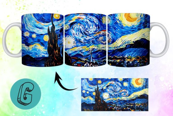 3D Oil Paint Starry Night Mug Wrap 18: A Creative Digital Asset