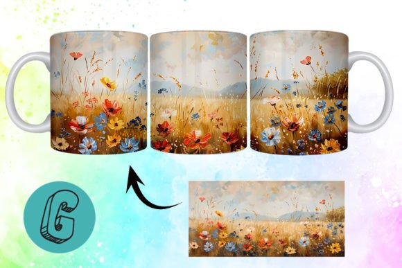 3D Oil Paint Wildflowers Mug Wrap for DIY Projects