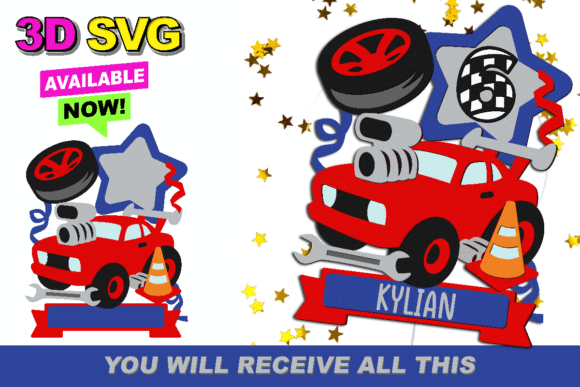3D SVG Muscle Car Cake Toppers & Design Assets