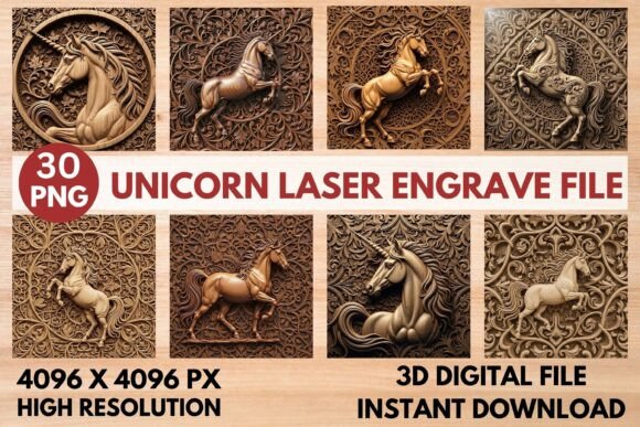 3D Unicorn Laser Engrave File: Fantasy Art for Your Projects