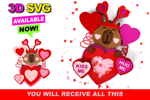 Adorable Capybara 3D SVGs for Valentine's Crafts