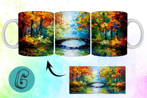 Autumn Park Mug Wrap: 3D Oil Paint Art