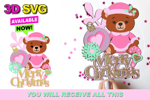 Bear Pink Christmas Topper 3D SVG: Festive & Fun Designs