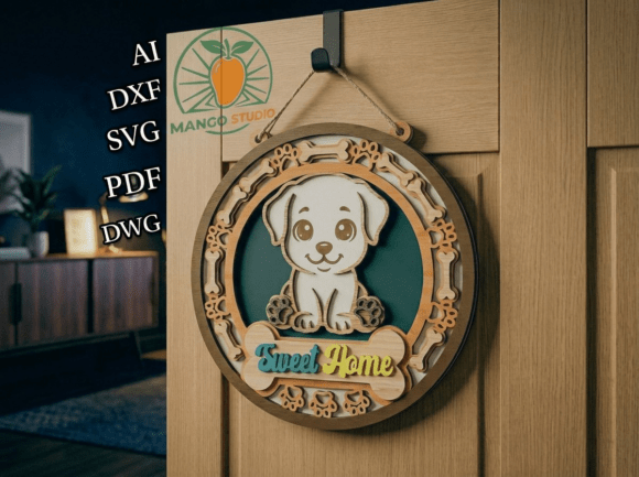 Charming 3D Dog Home Sweet Home Layered Sign Design