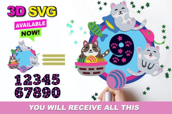 Cute Cat Cake Topper 3D SVG: Creative Cut Files