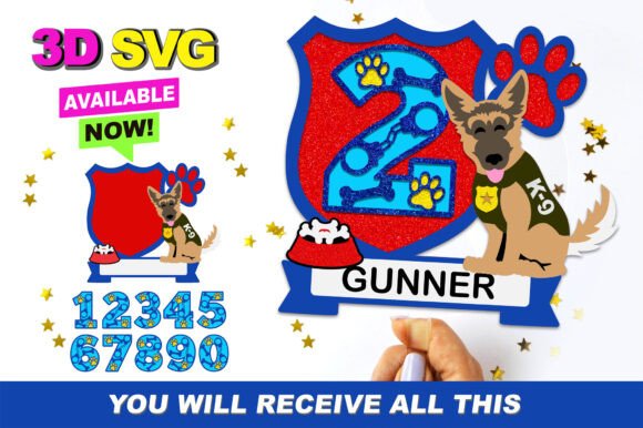 Cute Police Dog Cake Topper 3D SVG for Creative Projects