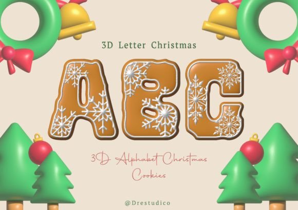 Festive 3D Gingerbread Snowflake Font for Designs