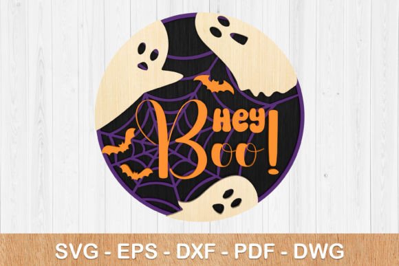 Hey Boo with Ghost Welcome Sign 3D SVG