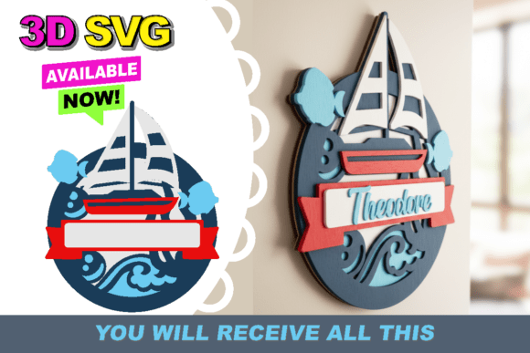 Nautical Baby Name Sign 3D SVG for Creative Projects