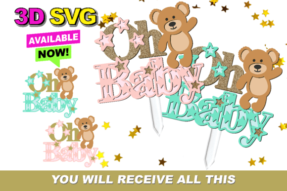 Oh Baby Teddy Bear Topper 3D SVG: Creative Download