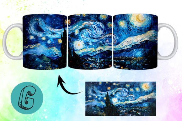 Starry Night Mug Wrap: 3D Oil Paint Design for DIY