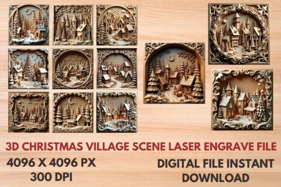 Stunning 3D Christmas Village Laser Engrave Files for Your Crafts
