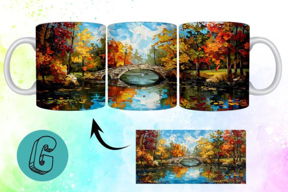 Stunning Autumn Mug Wrap: 3D Oil Paint Design for Crafts