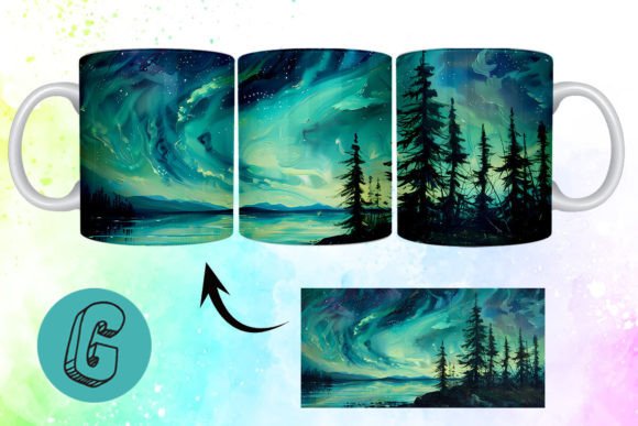 Stunning Northern Lights Mug Wrap Design for Creatives