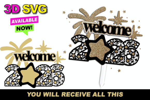 Welcome New Year 2026 3D SVG: Creative Design Collection